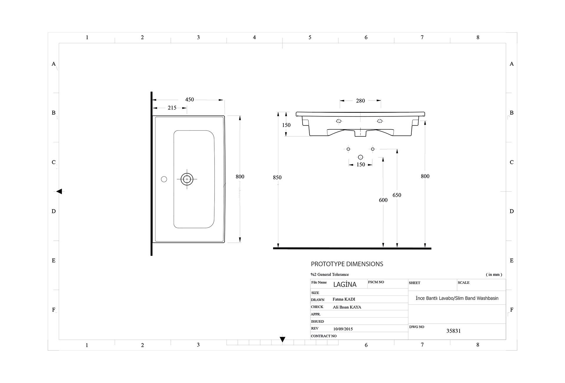 Раковина врізна EGE Vitrifiye Lagina 800x150x450 мм Білий (35831) - фото 2