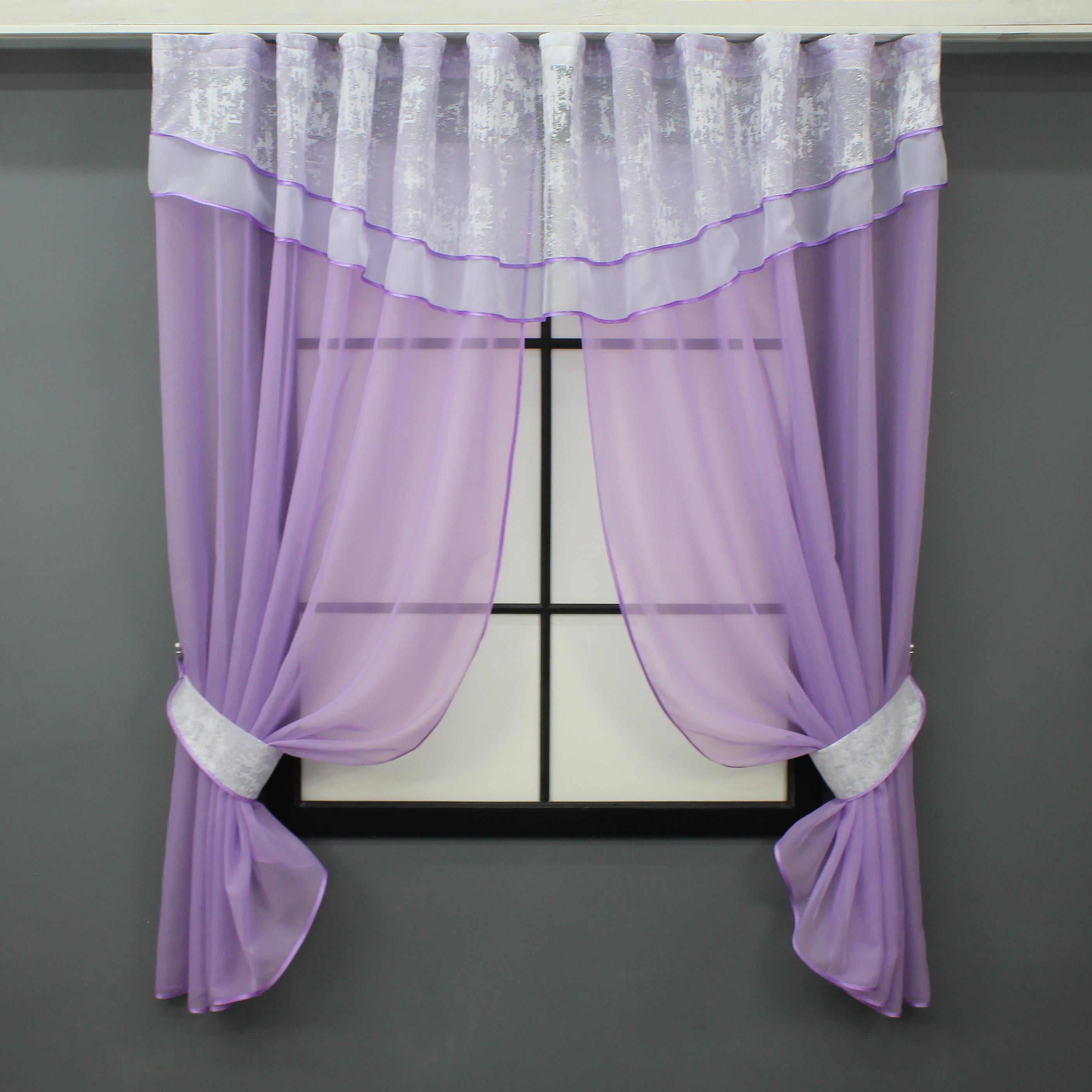 Комплект штор на кухню VR-Textil №084к с ламбрекеном 280х170 см Сиреневый/Белый (52-1161)