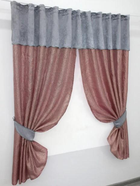 Фіранка на кухню з ламбрекеном/підв'язками 275х170 см Рожево-золотистий/Сірий (073к) - фото 3 Фіранка на кухню з ламбрекеном/підв'язками 275х170 см Рожево-золотистий/Сірий (073к) - фото 3