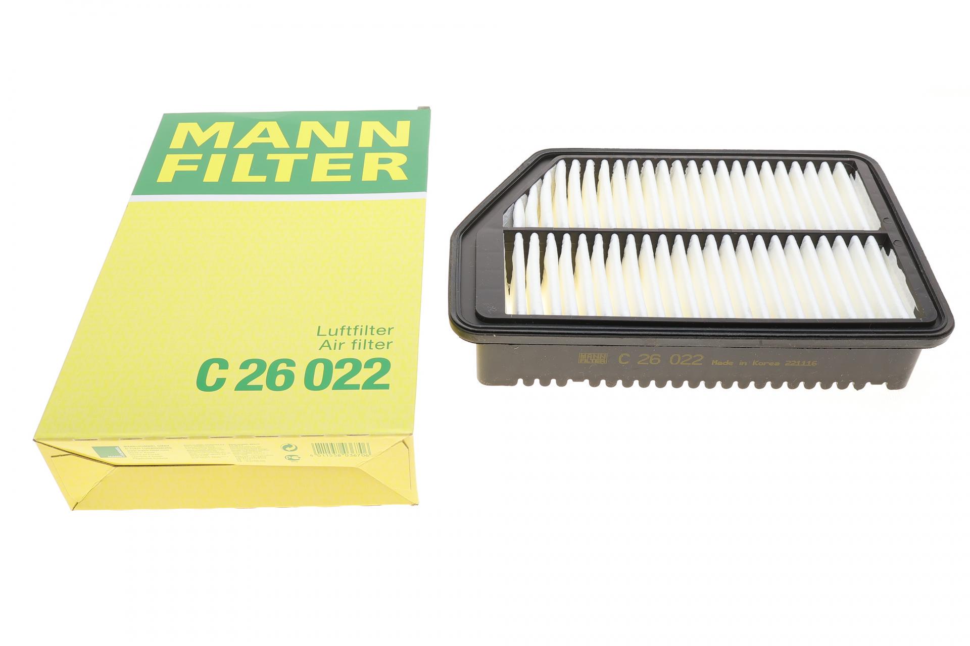 Фильтр воздушный Mann-Filter для Hyundai Elantra 1,6-1,8 Gamma MPI/i30 1,4-1,6GDi 11-/Kia Ceed 1,4-1,6CVVT 12-18 (C 26 022)
