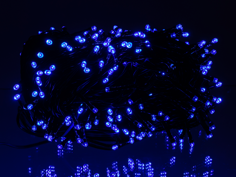 Гирлянда нить уличная 1000 LED 100 м на солнечной батарее черная нить с пультом ДУ Синий - фото 3