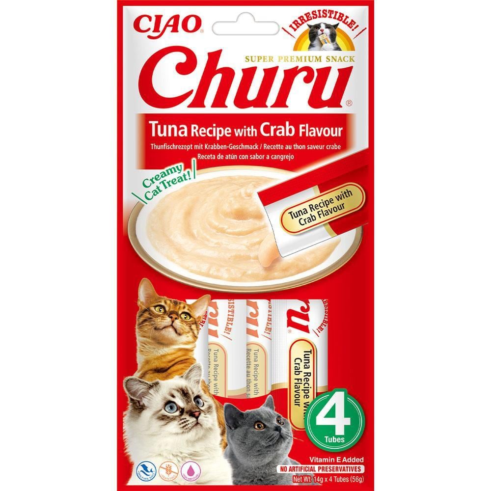 Лакомство для кошек Inaba Churu Сливочный мусс в стиках с тунцем и крабом 4 шт./уп. (1927473243)