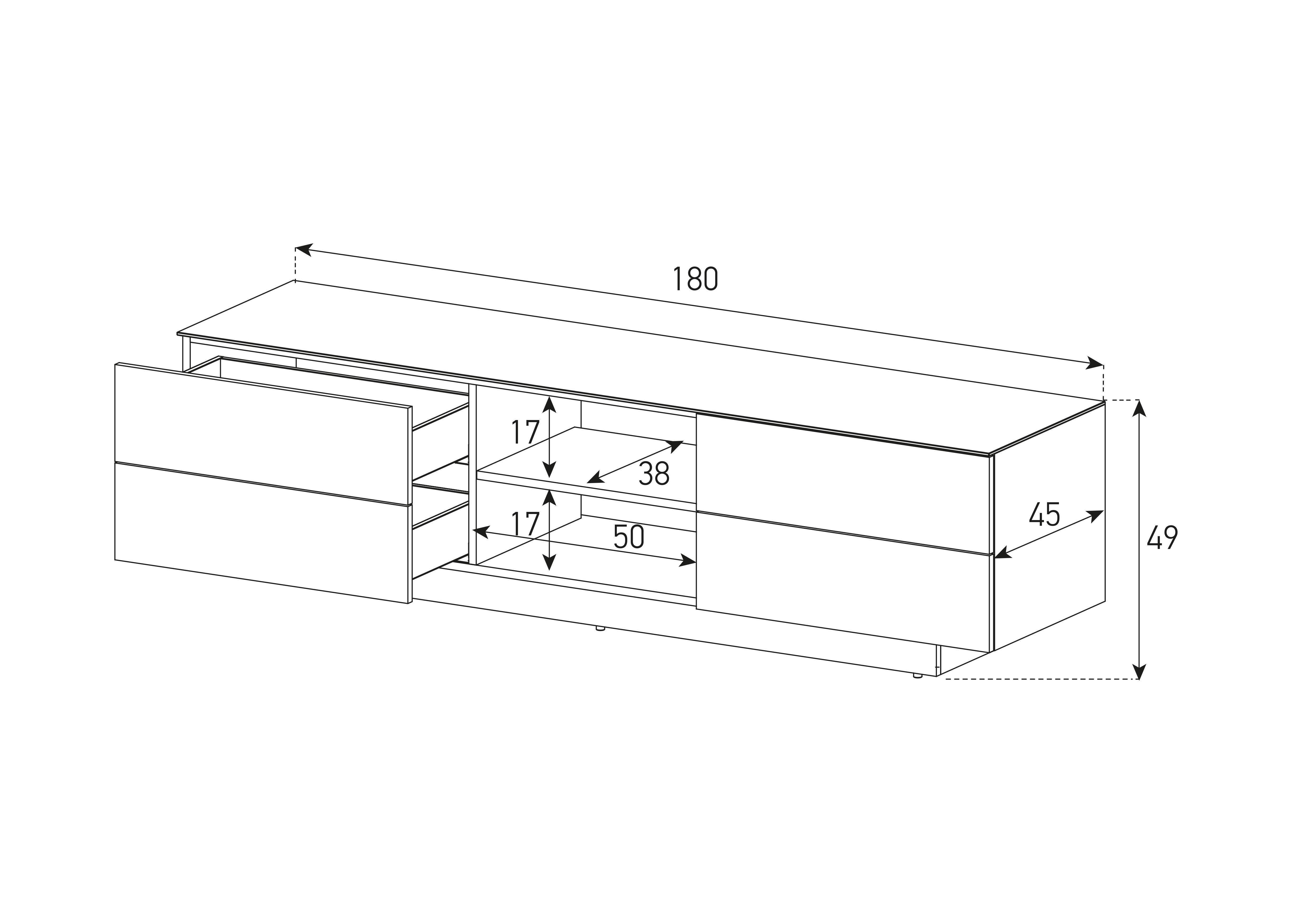 Тумба під телевізор Sonorous LBA 1840-GWHT 180x45x49 см Чорно-білий (1840) - фото 6