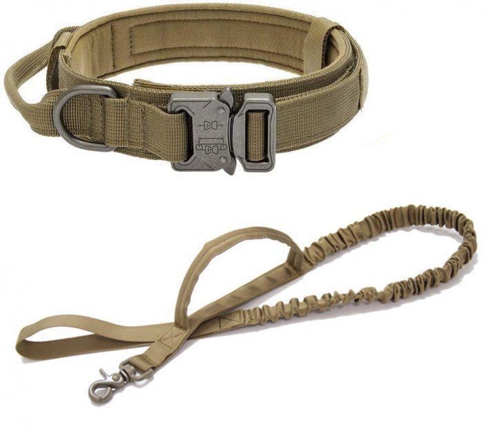 Ошейник с поводком для собак Harness нейлоновый с металлической пряжкой-фастекс L 45-55 см Коричневый (1460544978)