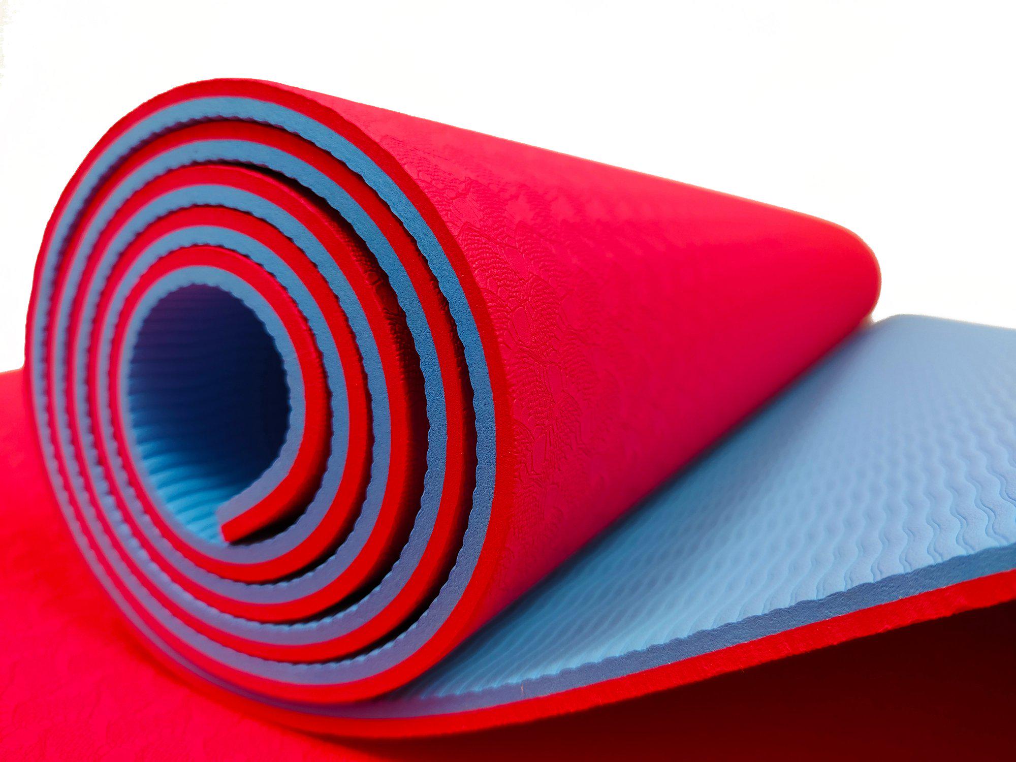 Коврик для йоги EasyFit TPE+TC двухслойный 183х61 см Красный/Голубой (EF-TPE6RBL) - фото 2