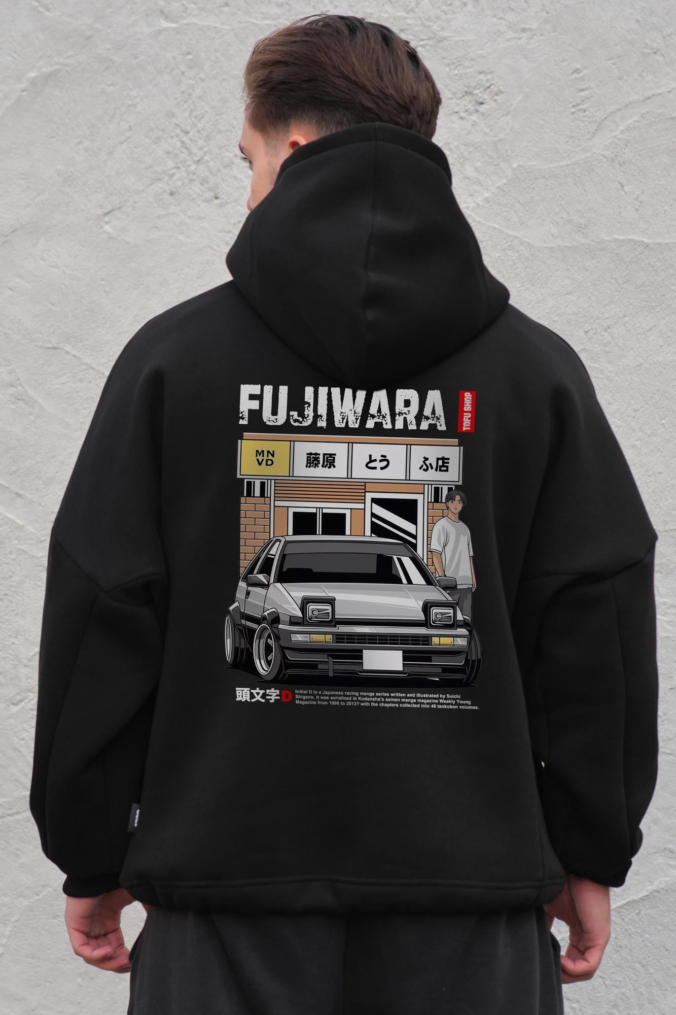 Худи на флисе Without с капюшоном и принтом Fujiwara оверсайз Black (8055522)