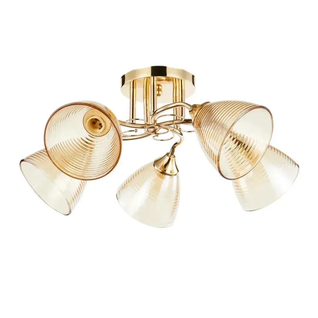 Люстра стельова Valeso Interees на п'ять плафонів у смужку Е27 IP20 Золотий (V-6123-5 FG)