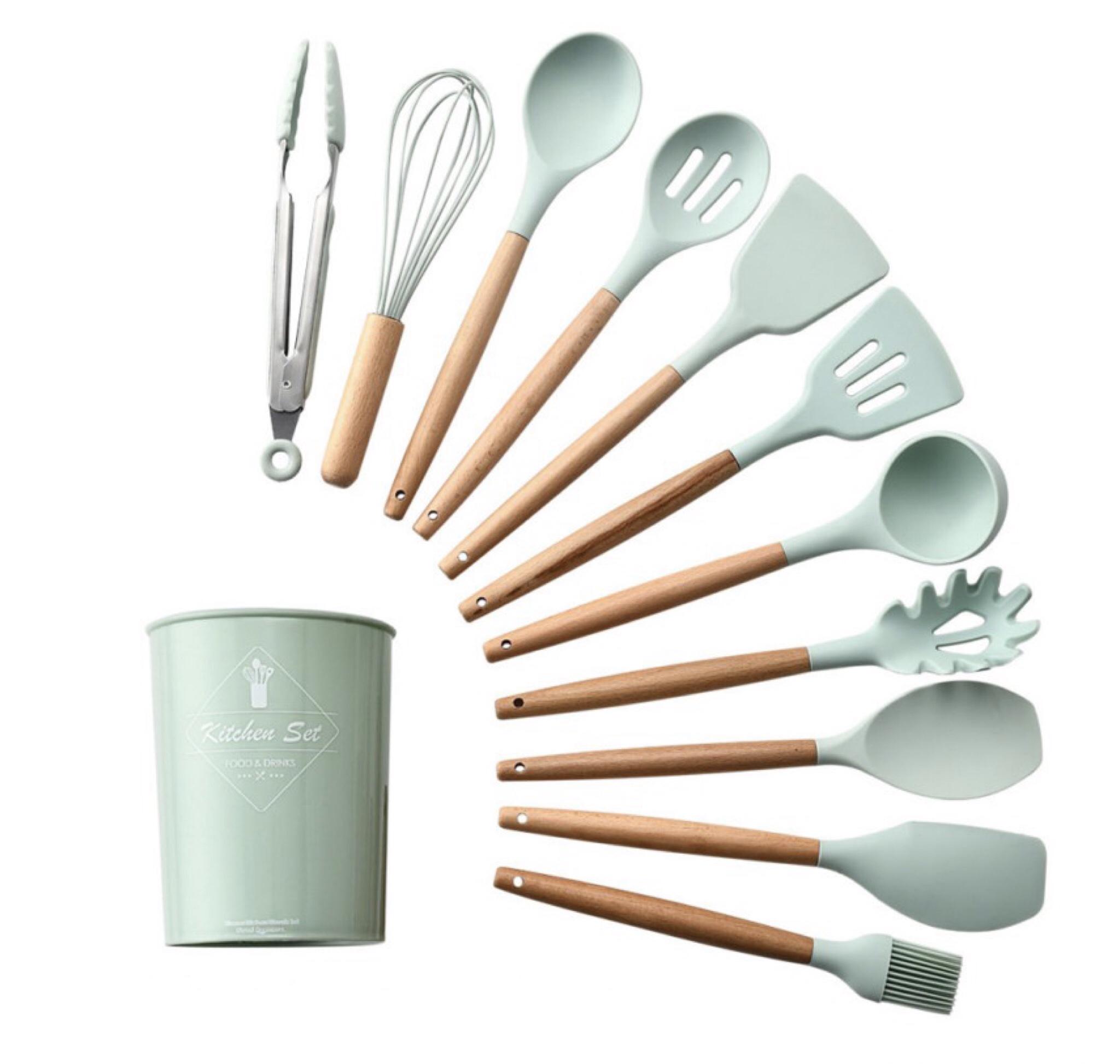 Набір кухонного приладдя A-Plus з бамбуковими ручками 12 пр. М'ятний ( 8778)