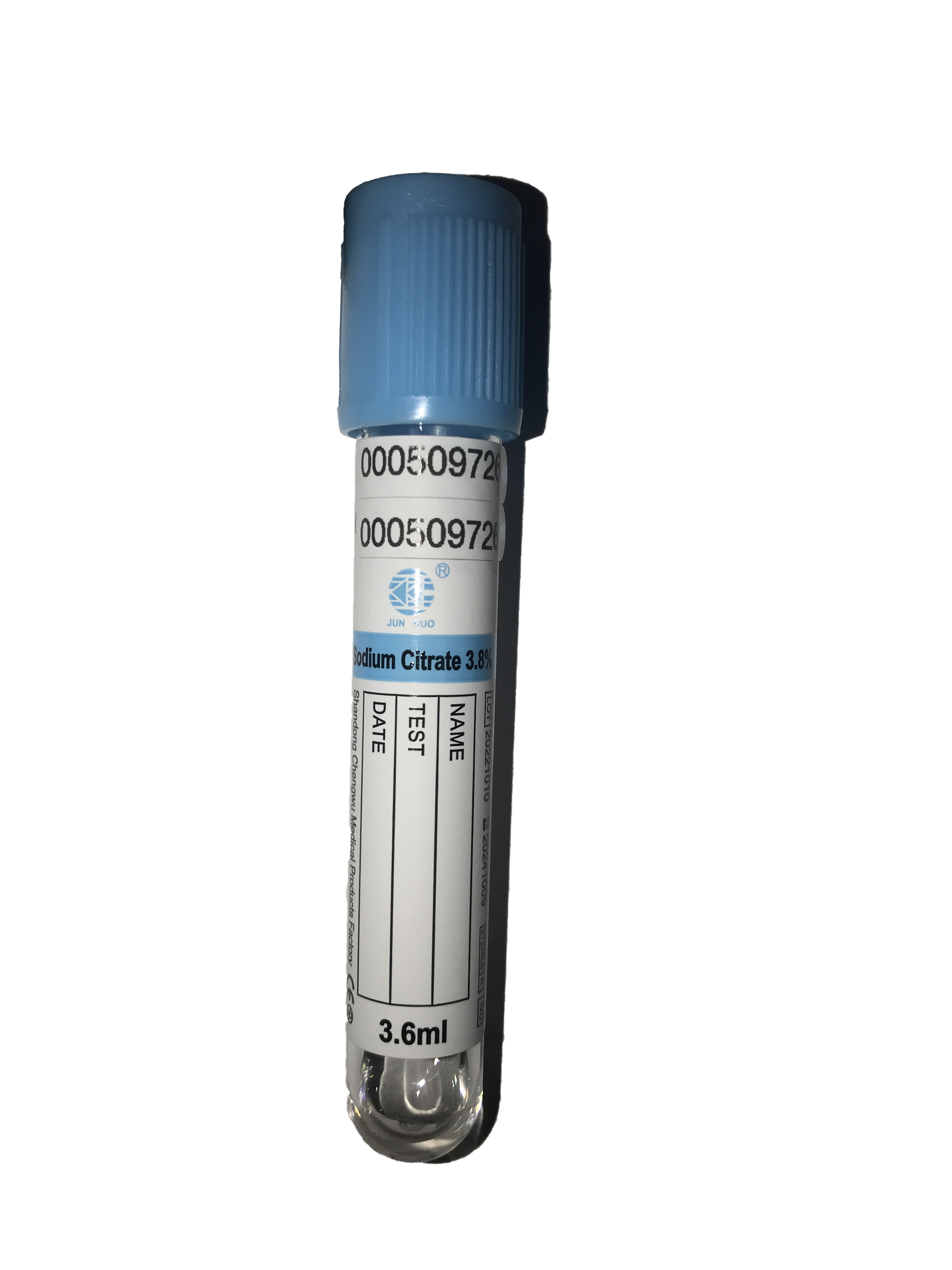 Пробірка 13x75 мм 3,6 мл цитрат натрію 3,8% стерильна з блакитною кришкою 100 шт.