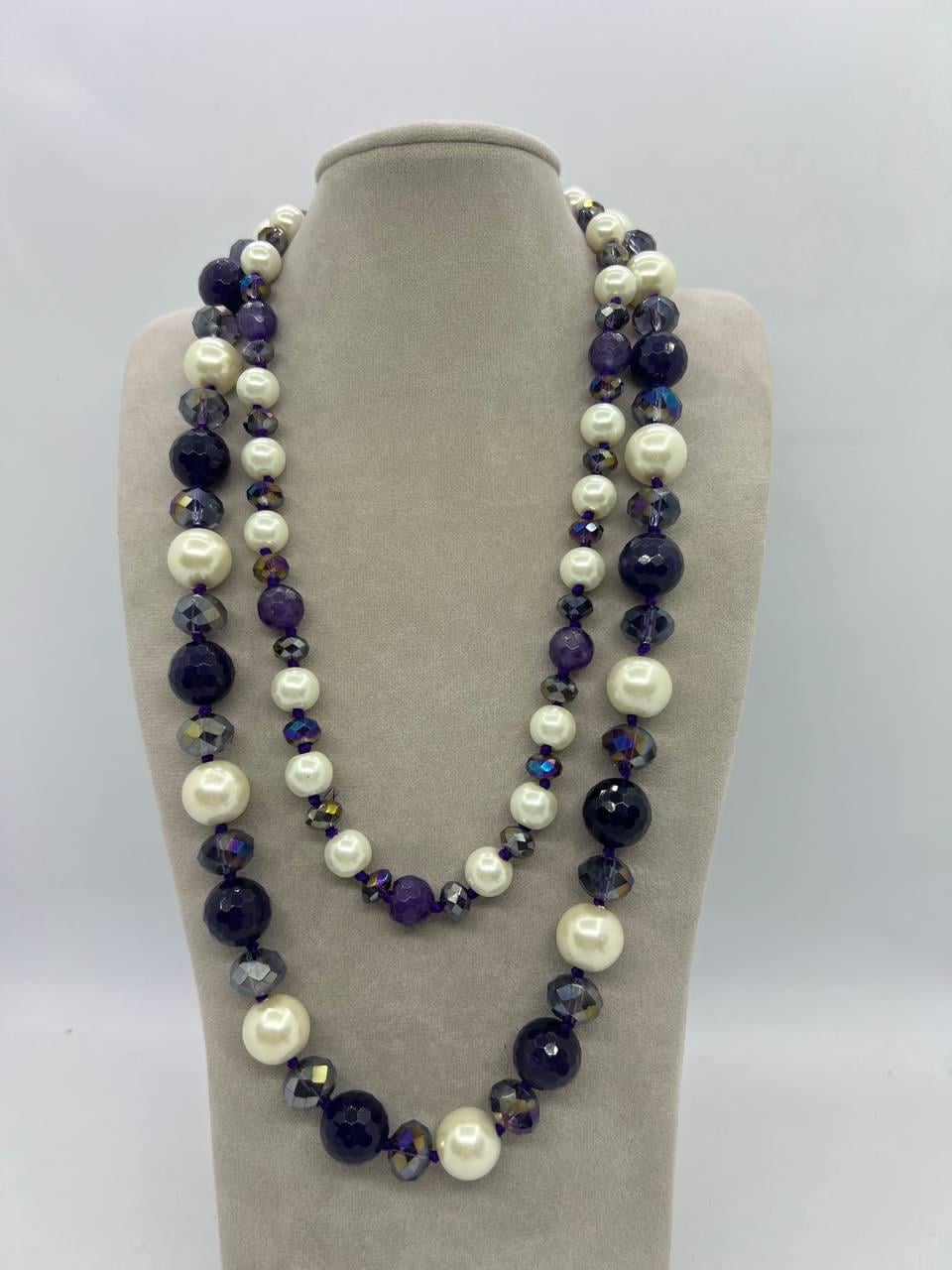 Бусы агат/майорка/стекло 14 мм 68 см Фиолетовый (12094)