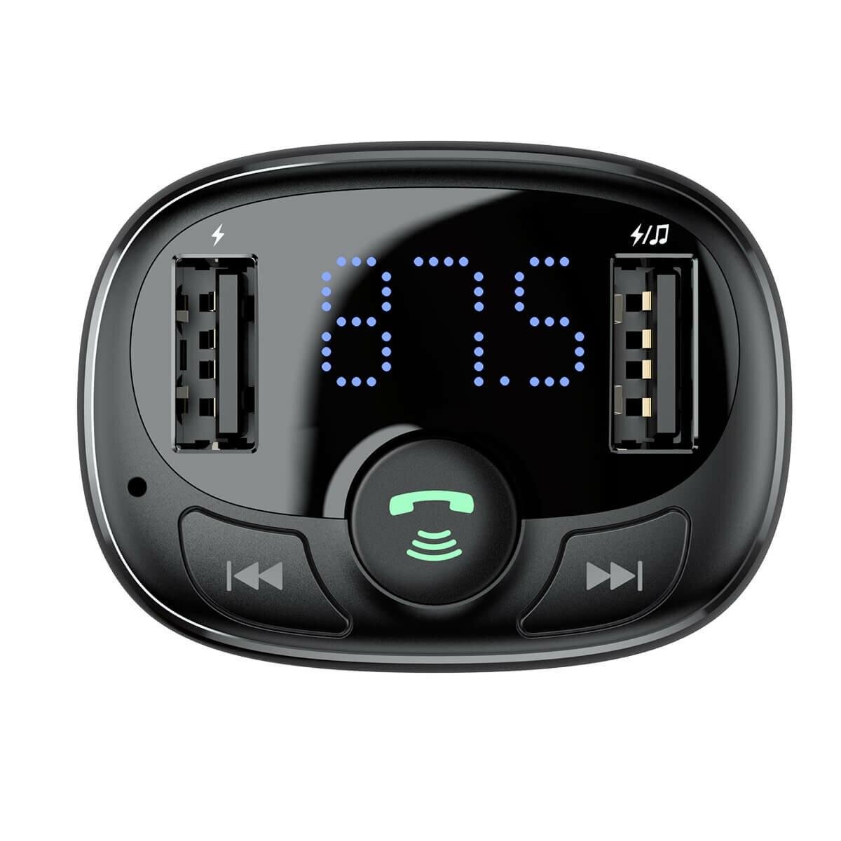 FM трансміттер BASEUS T-typed Bluetooth MP3 з зарядкою та USB Чорний (260404) - фото 5