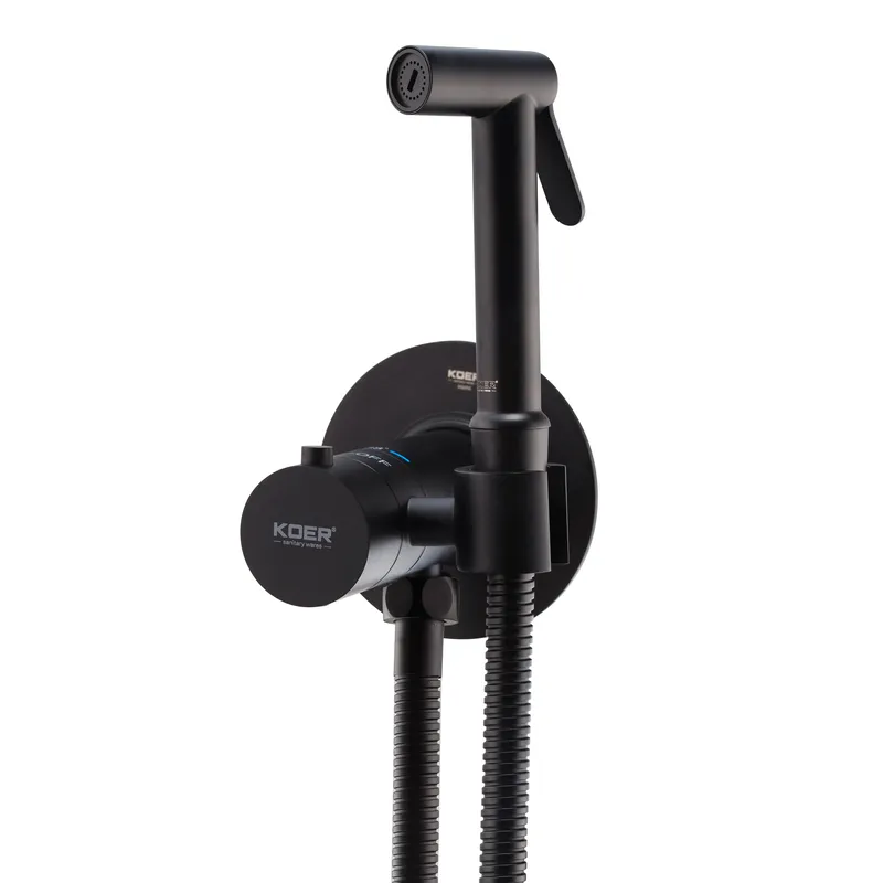 Змішувач для гігієнічного душу KOER KB-24029-05 із вбудованим термостатом прихованого монтажу Чорний (OL-KR5494)