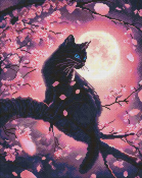 Алмазна мозаїка Ideyka Чарівний кіт серед сакури 40x50 см (Id-AMO8220)