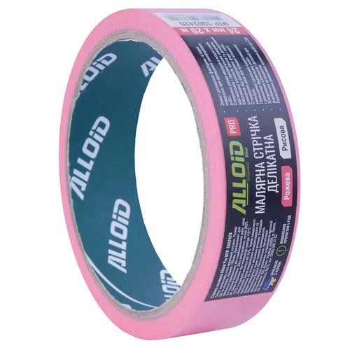 Стрічка малярська Alloid Pro делікатна рисова 24 мм х 20 м 100 мкм Рожевий