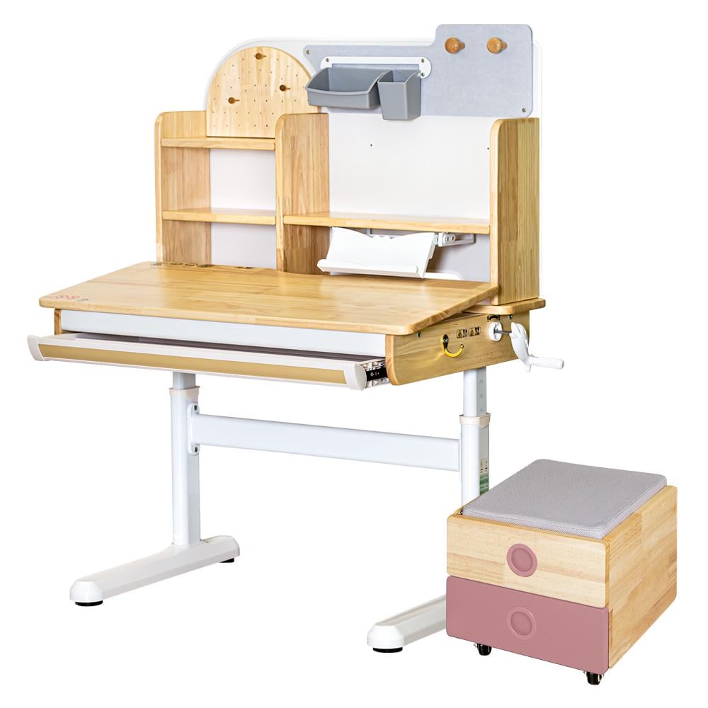 Парта трансформер шкільна Mealux Timberdesk S BD-685 Wood S BD-920 з тумбою на колесах Beige/Pink