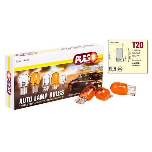 Автолампа габаритная Pulso T20 W3x16d WY21W 12V 21W amber 1 контактов (LP-20163)