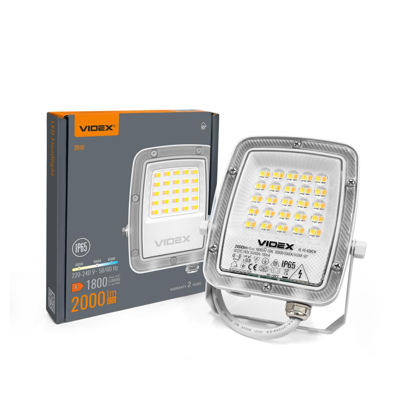 Прожектор LED Videx F5 VL-F5-020CW 20W 3000/400/6500K 230V White (29252)