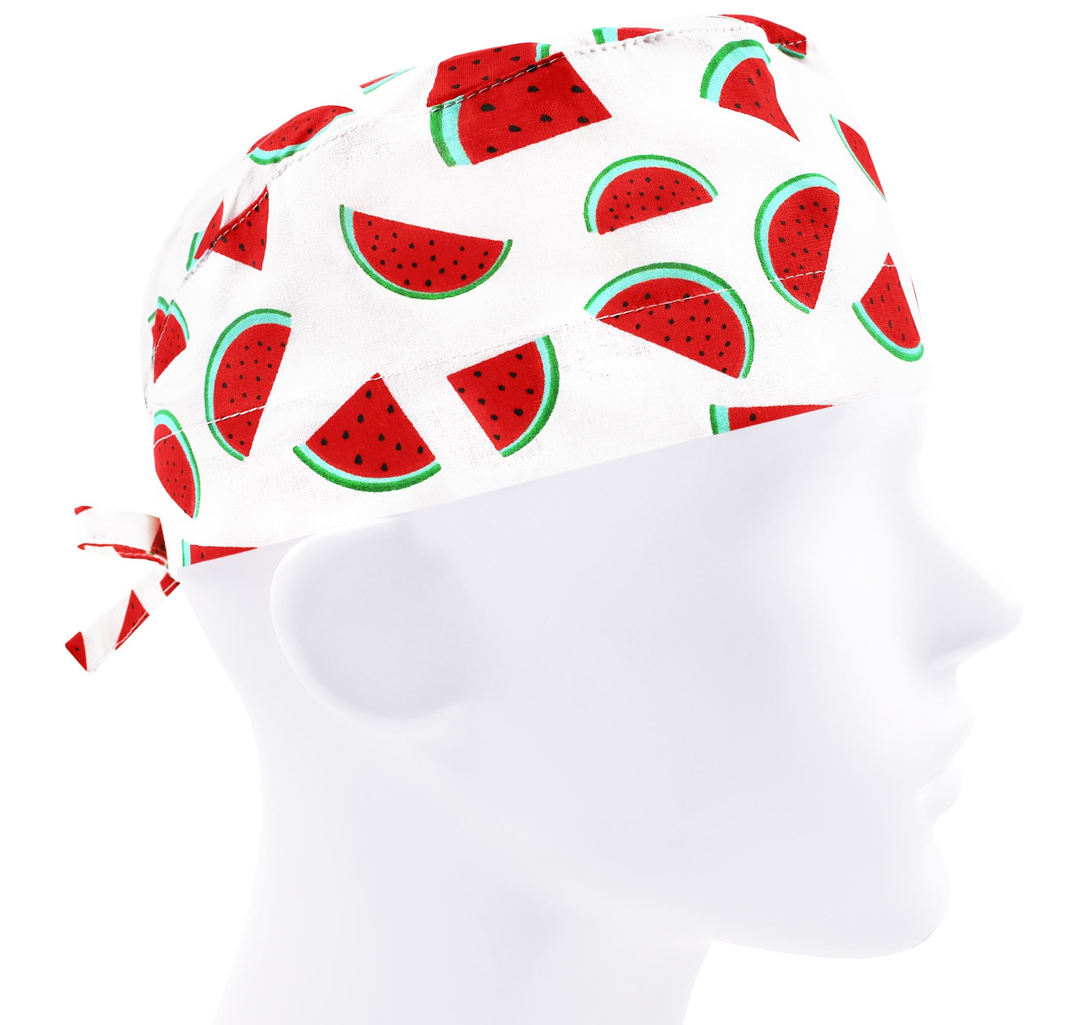Шапочка медицинская мужская FloralScrubs Арбузы на белом универсальная (М167)