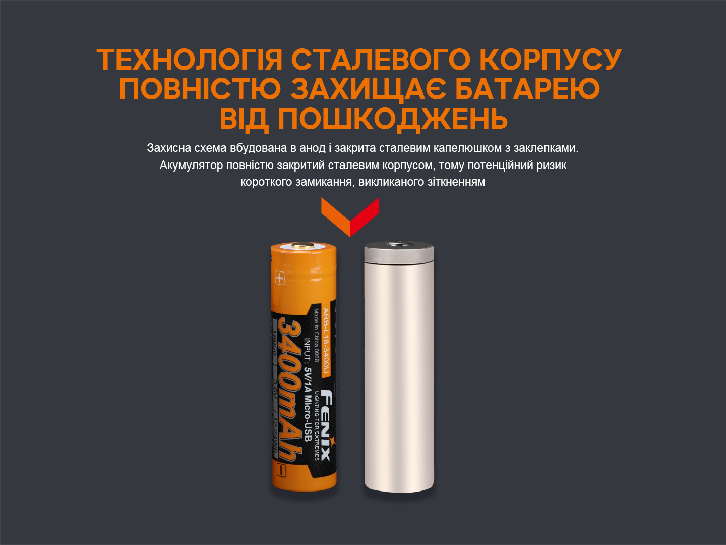 Аккумулятор Fenix 18650 3400 mAh 3,6V Li-ion с micro-USB зарядкой Черно-желтый - фото 9 Аккумулятор Fenix 18650 3400 mAh 3,6V Li-ion с micro-USB зарядкой Черно-желтый - фото 9