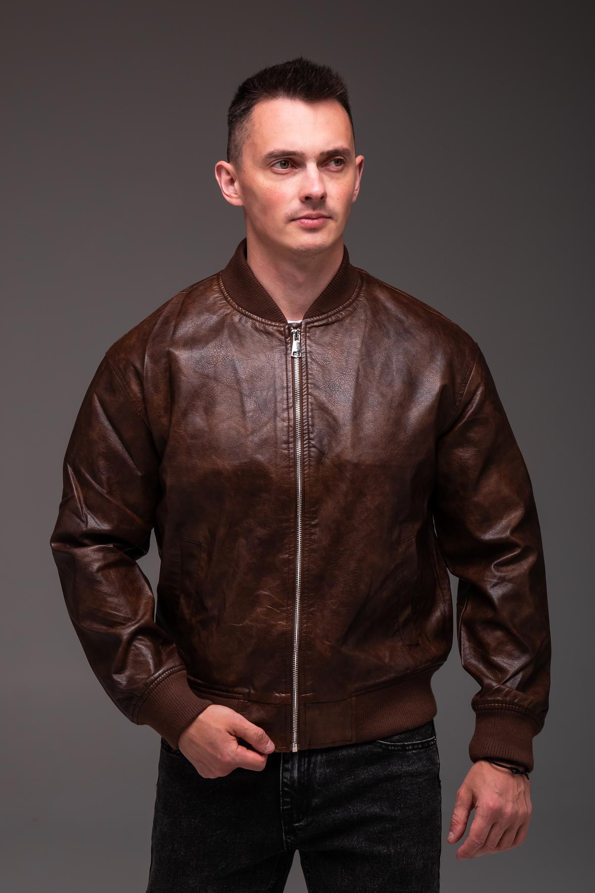 Бомбер мужской из эко кожи весенне-осенний XXL Коричневый (2410/1/4) - фото 4 Бомбер мужской из эко кожи весенне-осенний XXL Коричневый (2410/1/4) - фото 4