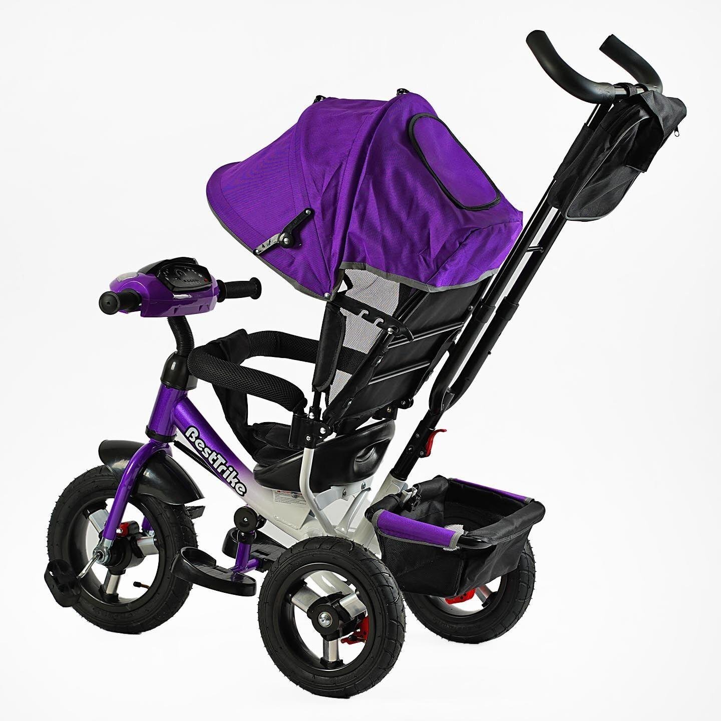 Велосипед дитячий триколісний Best Trike 3390 надувні/фара з USB/пультом/батьківською ручкою Фіолетовий (30-126) - фото 3