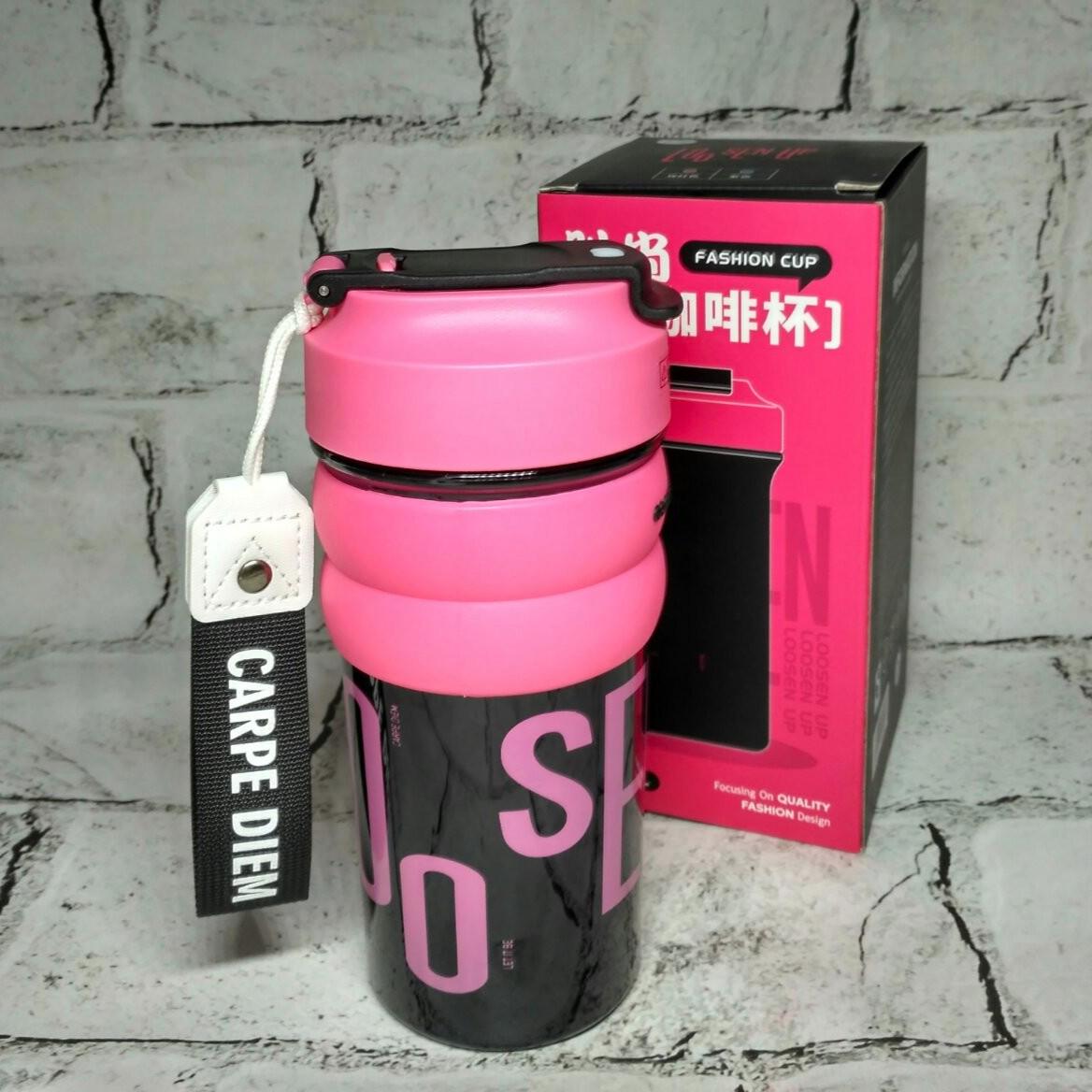 Термостакан с трубочкой термочашка для кофе 18х7х6 см 550 мл Малиновый (DXS-06-M)