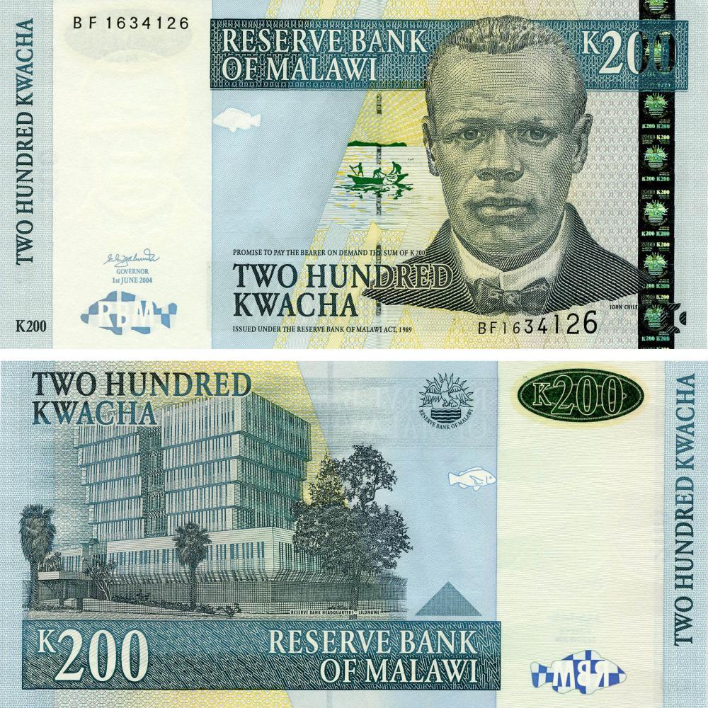Коллекционная банкнота Малави 200 квача 2004 UNC (P55a)