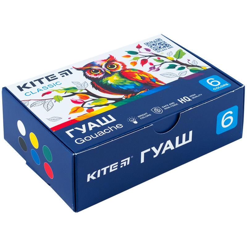 Гуаш для дитячої творчості KITE Classic К-062 6 кольорів по 20 мл (134622)