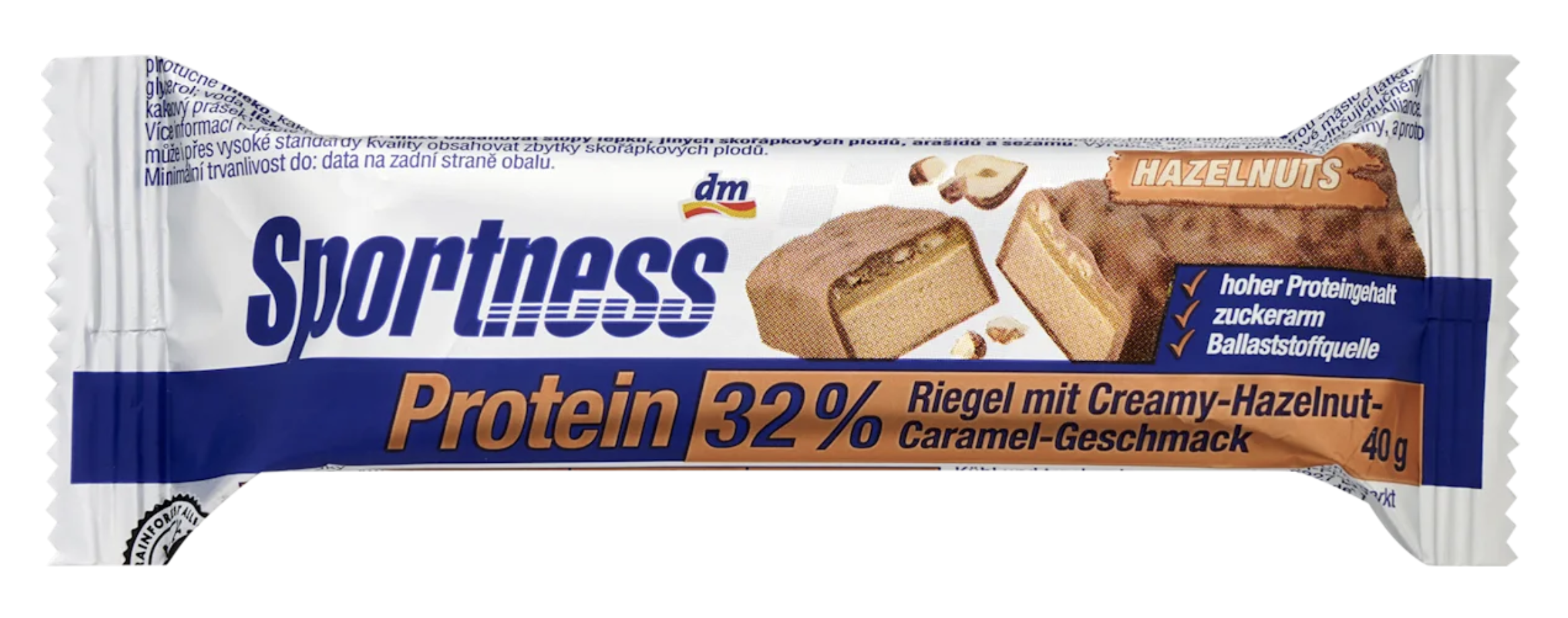 Батончик протеїновий Sportness 32% білку зі смаком фундука та карамелі 40 г (EPI-29012026-100)