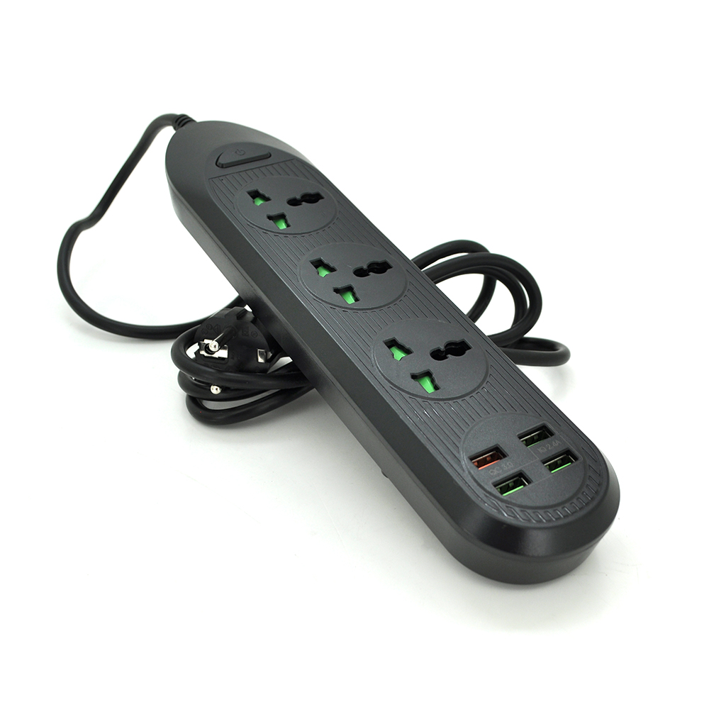 Подовжувач VOLTRONIC USB 4 розетки/3 USB 2 м 3000 Вт Чорний (YUT_V2176)