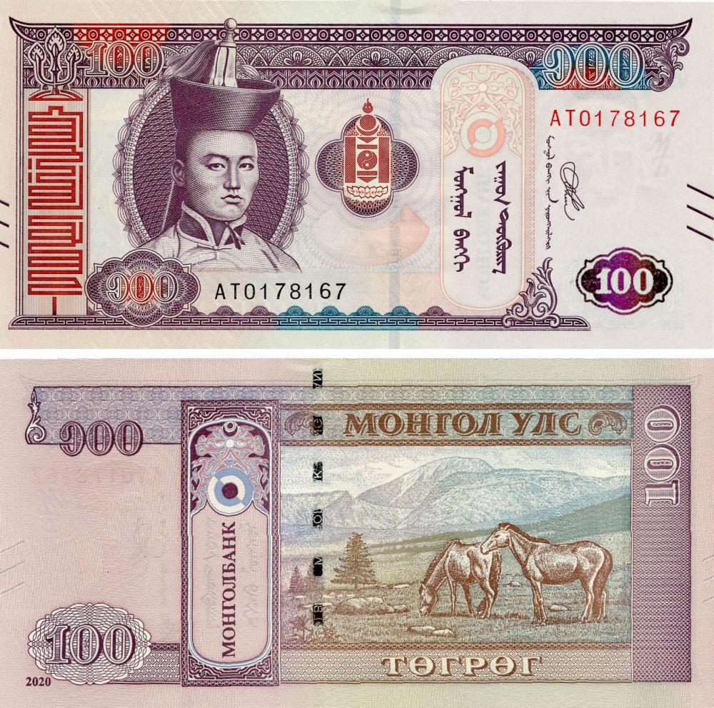 Коллекционная банкнота Монголия 100 тугриков 2020 UNC (Pnew)