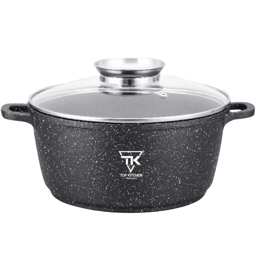 Каструля мармурова Top Kitchen з литого алюмінію зі скляною кришкою 2,49 л d 20 см (00051-КВ)
