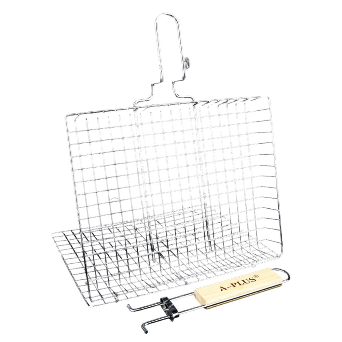 Решетка-гриль A-PLUS со съемной деревянной ручкой 30х24х4 см (1833) - фото 3 Решетка-гриль A-PLUS со съемной деревянной ручкой 30х24х4 см (1833) - фото 3