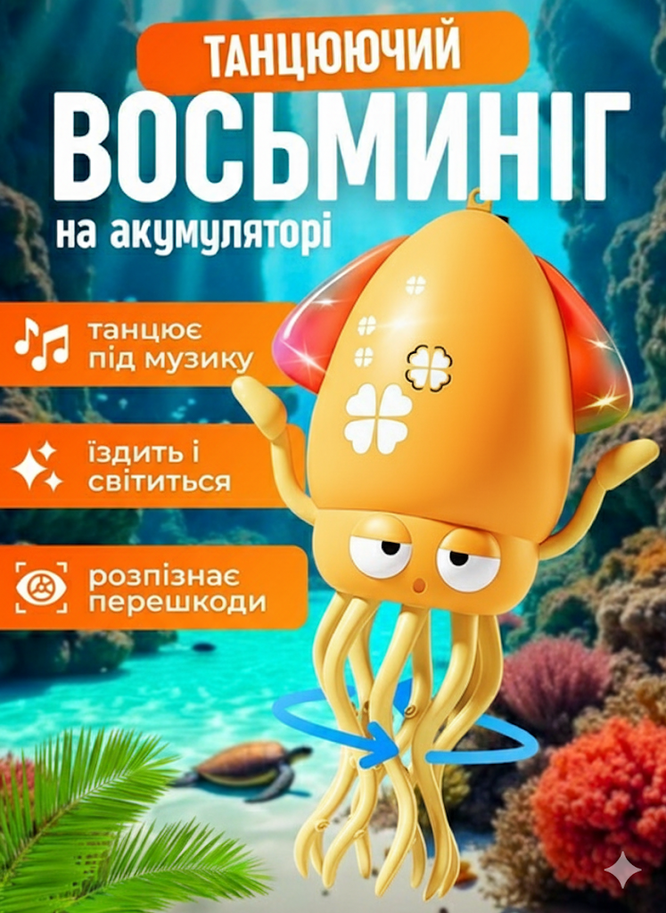 Інтерактивна іграшка танцюючий восьминіг з музикою та підсвіткою Жовтий (2723139040) - фото 2 Інтерактивна іграшка танцюючий восьминіг з музикою та підсвіткою Жовтий (2723139040) - фото 2