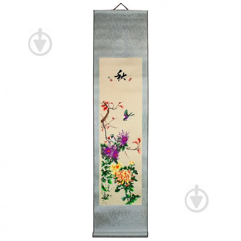 Свиток настенный Traditional Chinese Art Хризантемы и птицы Шёлк машинная вышивка 120х34 см Цветной (05757)