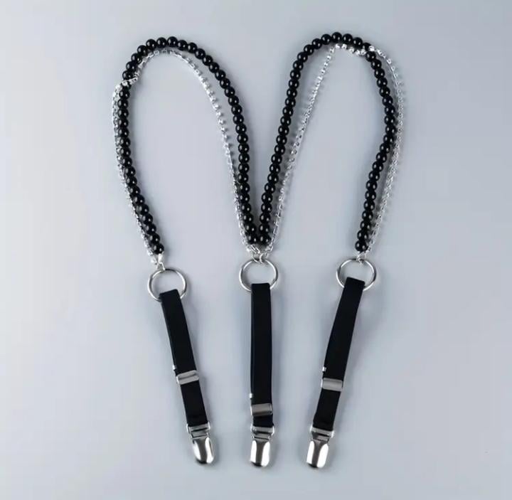 Підтяжки жіночі з чорними бусинами і камінчиками (00238)