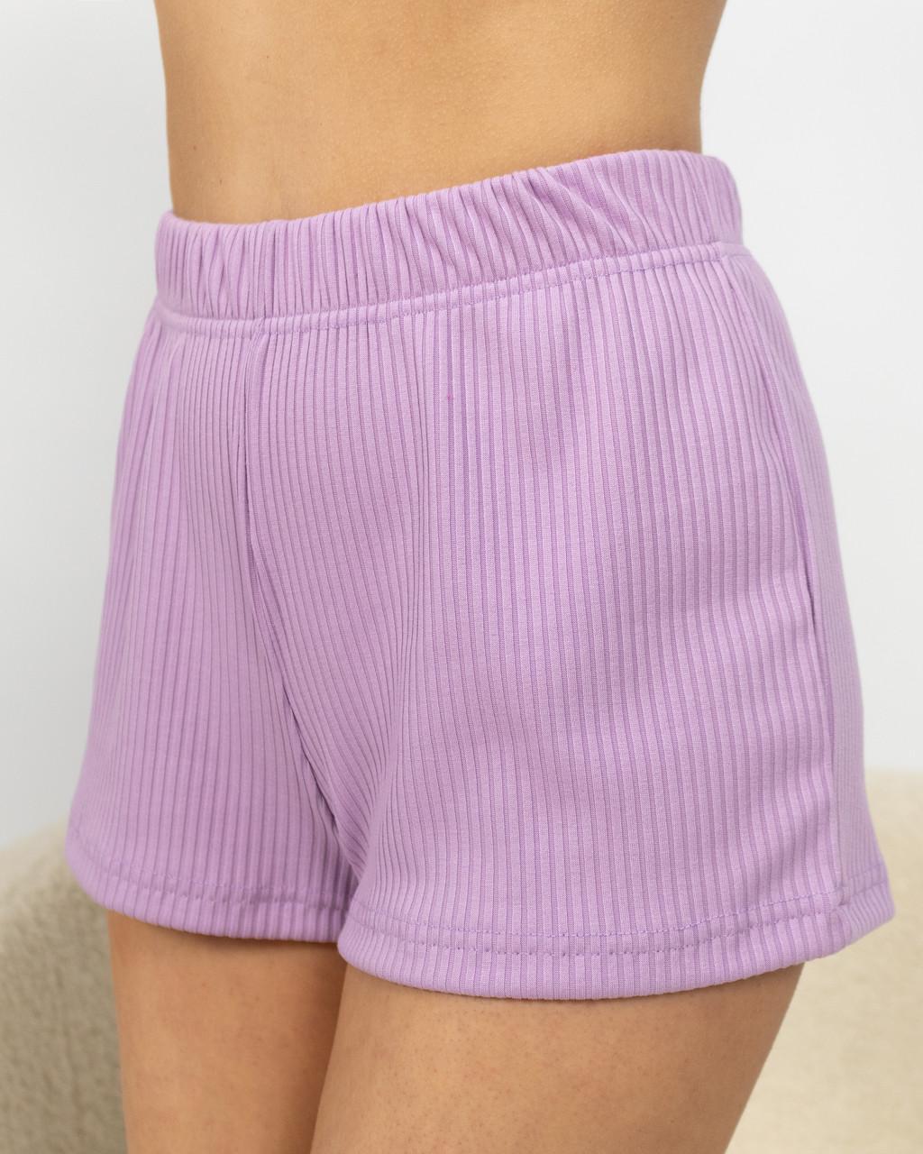 Пижама женская из рубчика топ и шорты Светло-сиреневый - фото 7 Пижама женская из рубчика топ и шорты Светло-сиреневый - фото 7