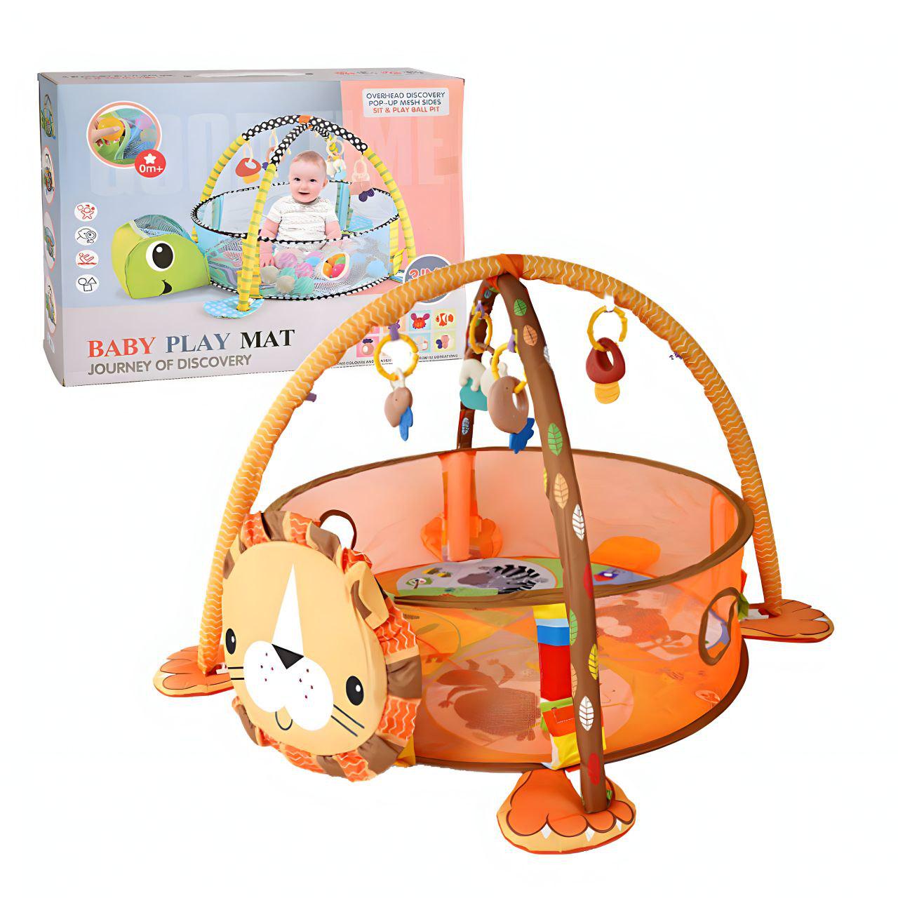 Коврик-манеж детский игровой в форме тигрика с погремушками и пластиковыми шариками