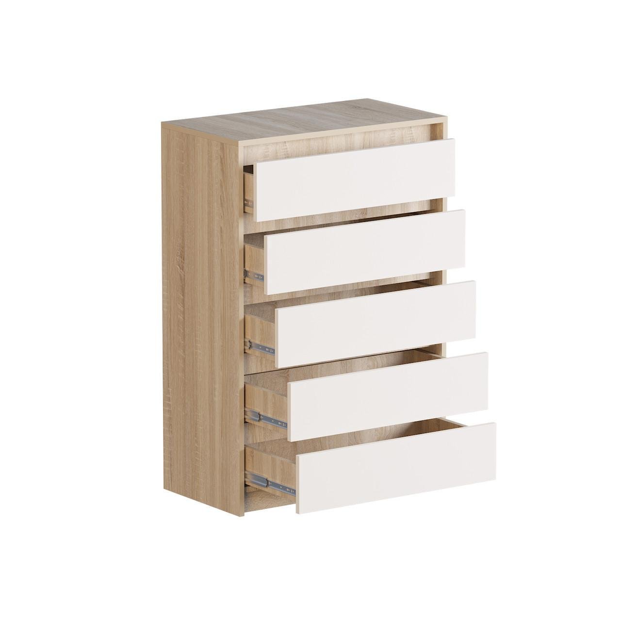 Комод без ручек Эверест Микс-1 на 5 ящиков телескопы 70х38х104 см Дуб сонома/Белый