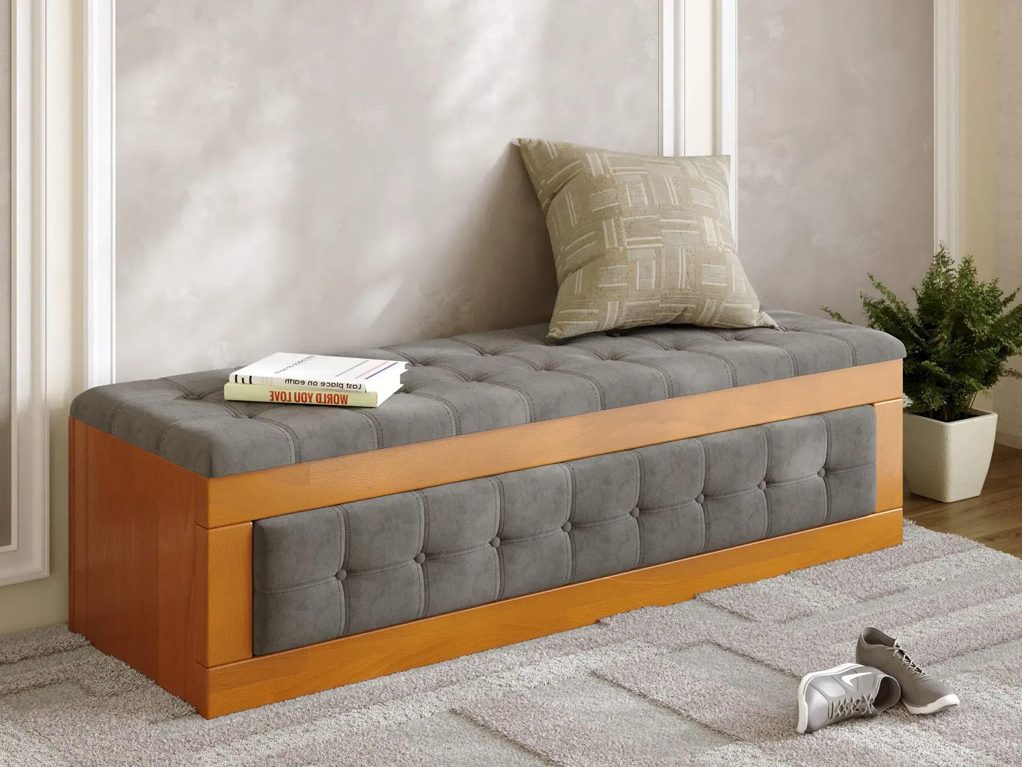 Тапчан-банкетка Arbor Drev Рената натуральное дерево сосна/ткань велюр Ольха/Серый (51604)