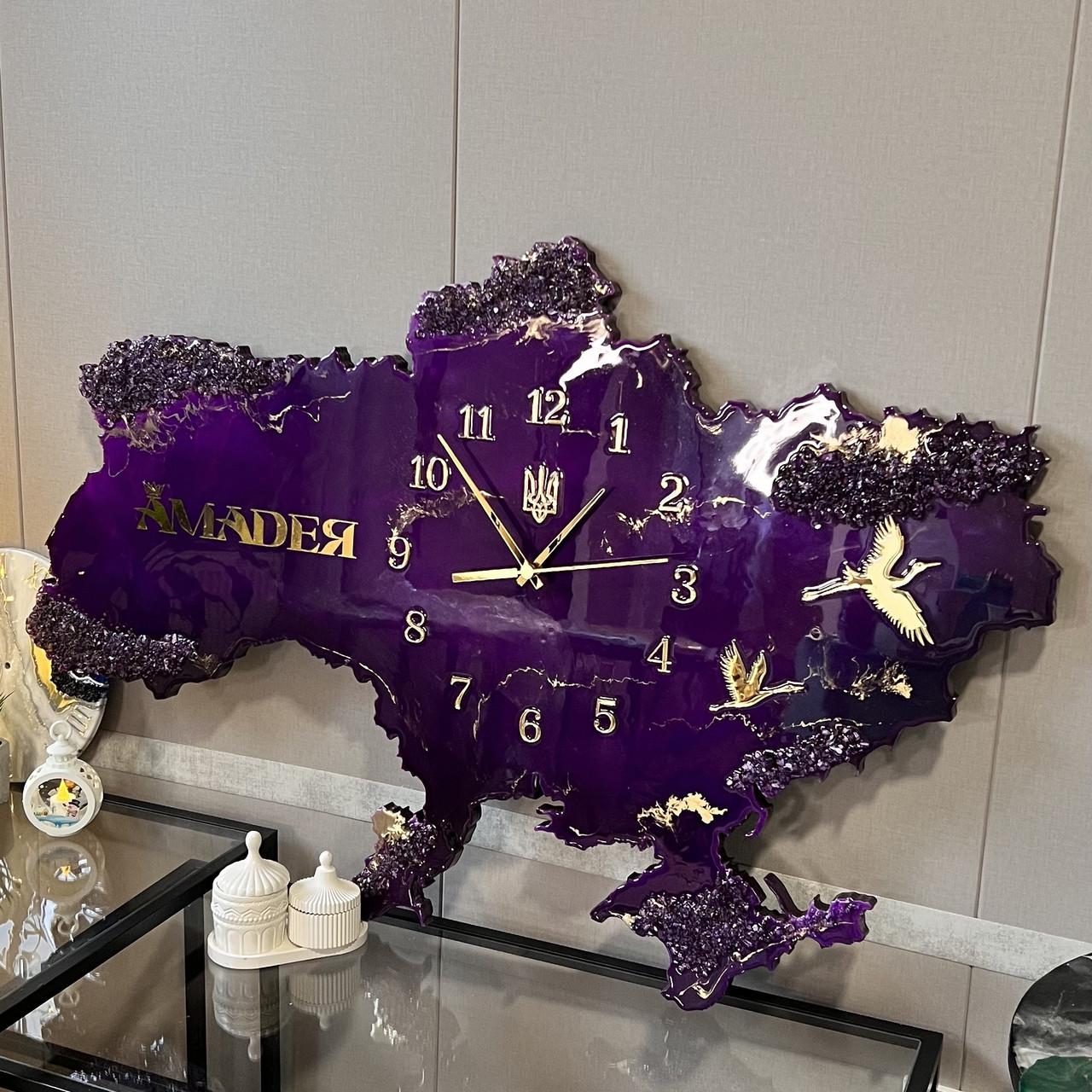 Часы настенные из эпоксидной смолы Карта Украины 110x70 см