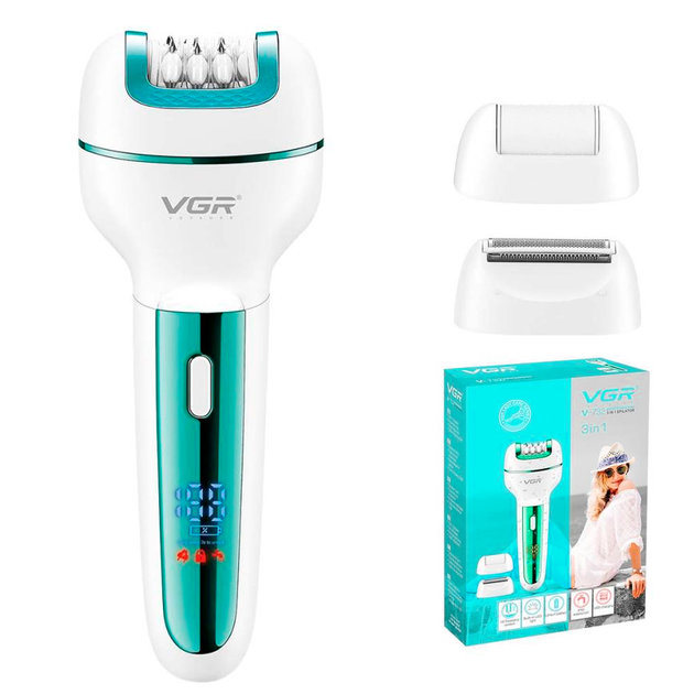 Епілятор жіночий VGR V-732 3в1 3 насадки LED дисплей (ML-04704)