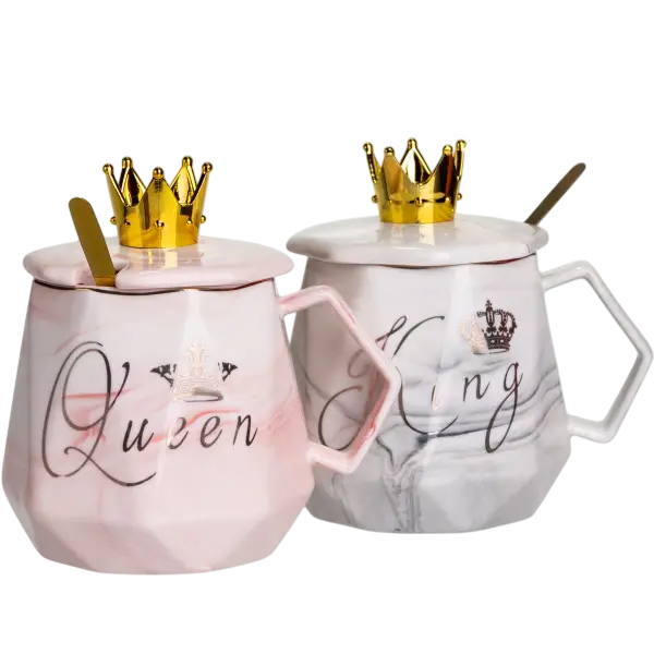 Чашки парные для горячих напитков King & Queen из порциляна с крышкой и ложкой 400 мл Розово-белый (147-107-FM-30) Чашки парные для горячих напитков King & Queen из порциляна с крышкой и ложкой 400 мл Розово-белый (147-107-FM-30)