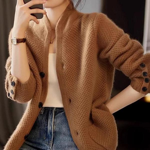 Кардиган женский C00359-1 прямого фасона из кашемировой пряжи S-М Коричневый - фото 4