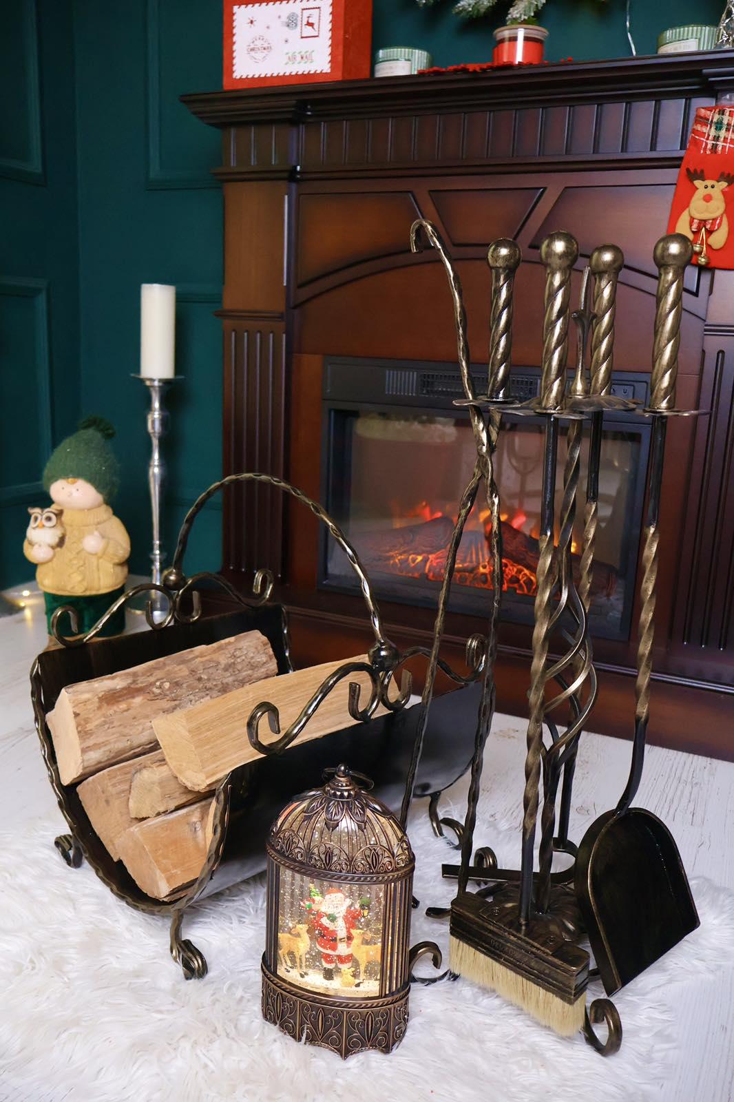 Кованый набор аксессуаров для камина с дровницей (Vi_0010Д)