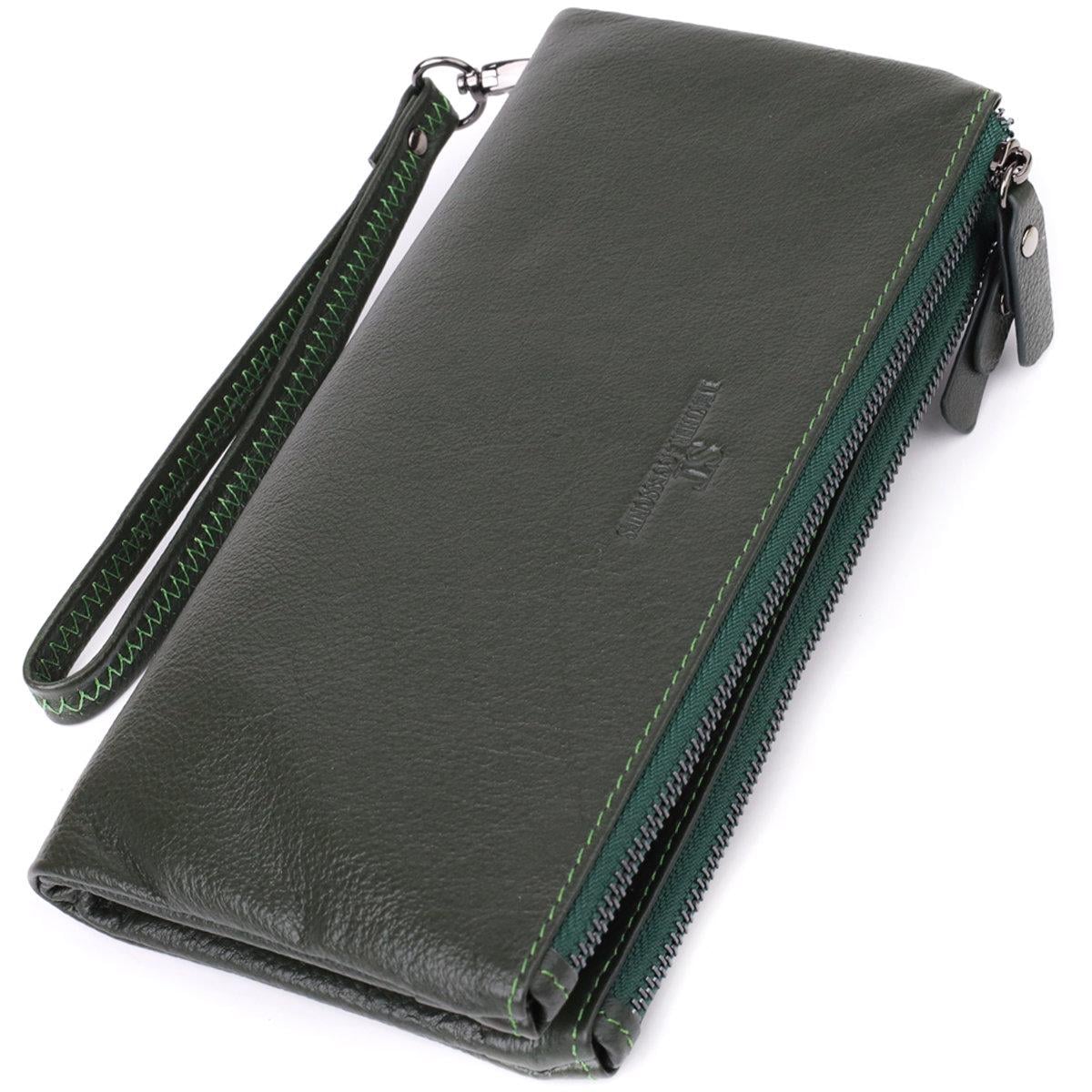 Кошелек женский ST Leather 23110 на три отделения с отделением для телефона из натуральной кожи Зеленый (168-136-23110)