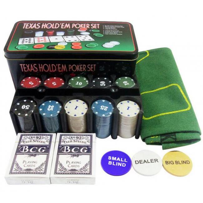 Набір для покеру Texas Holdem Poker Set 200 фішок з номіналом та сукном в коробці (3896В)