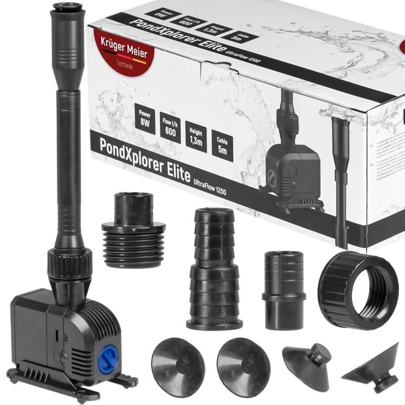 Насос-фонтан Kruger Meier PondXplorer Elite 1200 с фильтром для садового пруда 3в1 600 л/ч (KM-HJ-603)