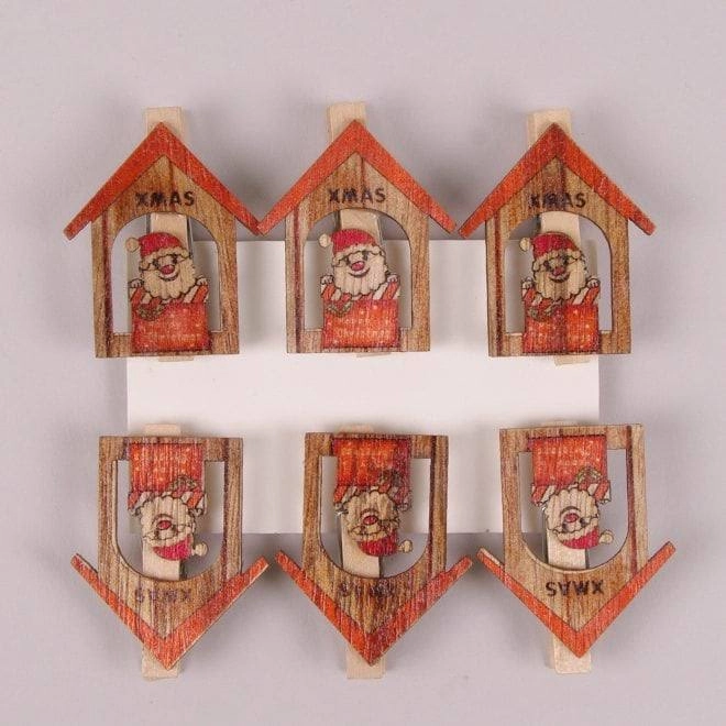 Декор на прищепке Табличка с Санта-Клаусом 6 шт. (25949)