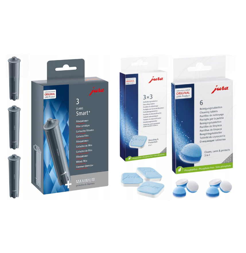 Набір для обслуговування кавомашин Jura фільтр Claris Smart+ 3 шт./таблетки від кавових масел та жирів 6 шт./таблетки від накипу 9 шт. (10251028)